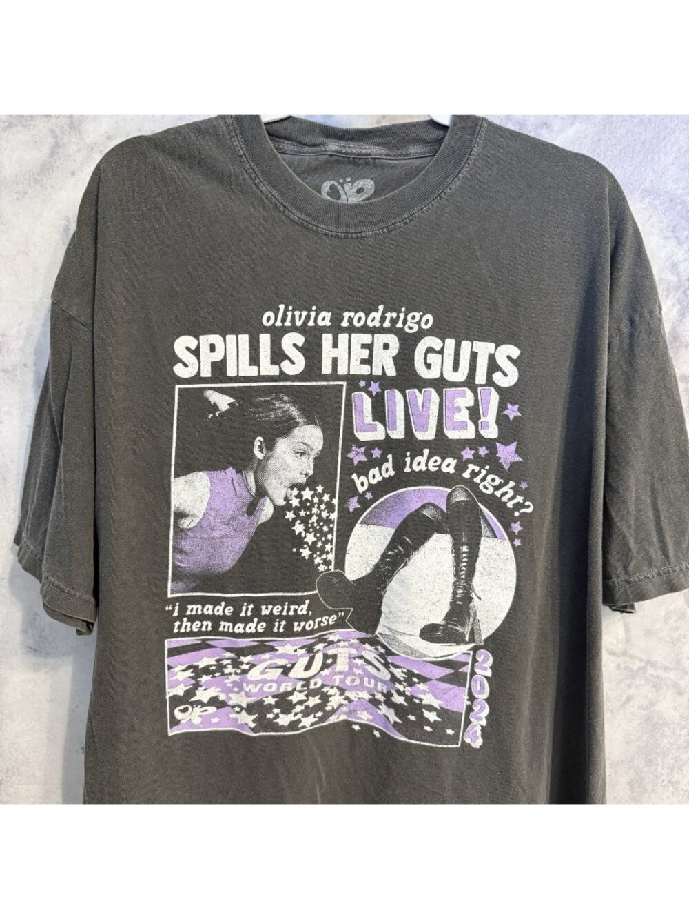 Olivia Rodrigo Spills Her Guts Live Tour T Shirt Gray Size 2XL XXL